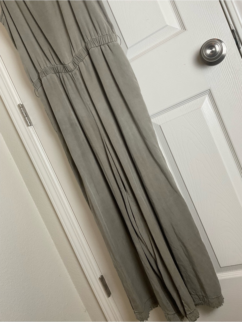 C&C California Lyocell Jumpsuit Olive Gray Wide Leg Frayed Hem Large - Picture 3 of 9
